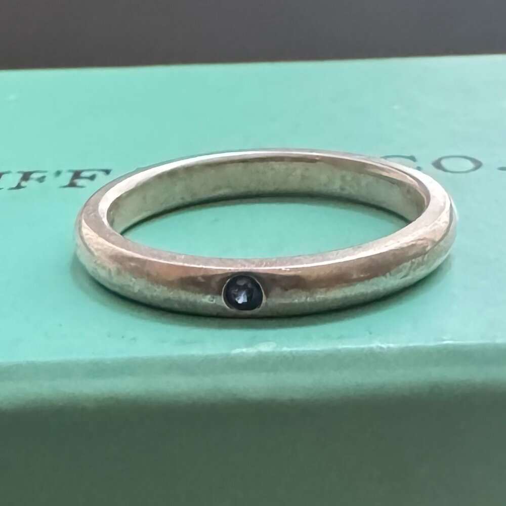 Tiffany & Co. Elsa Peretti Sapphire Stackable 925 Sterling Silver Ring Size 6